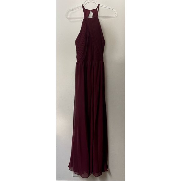 Levkoff Evening Dress Womens 14 Burgundy Empire Waist Halter Sleeveless  Chiffon
